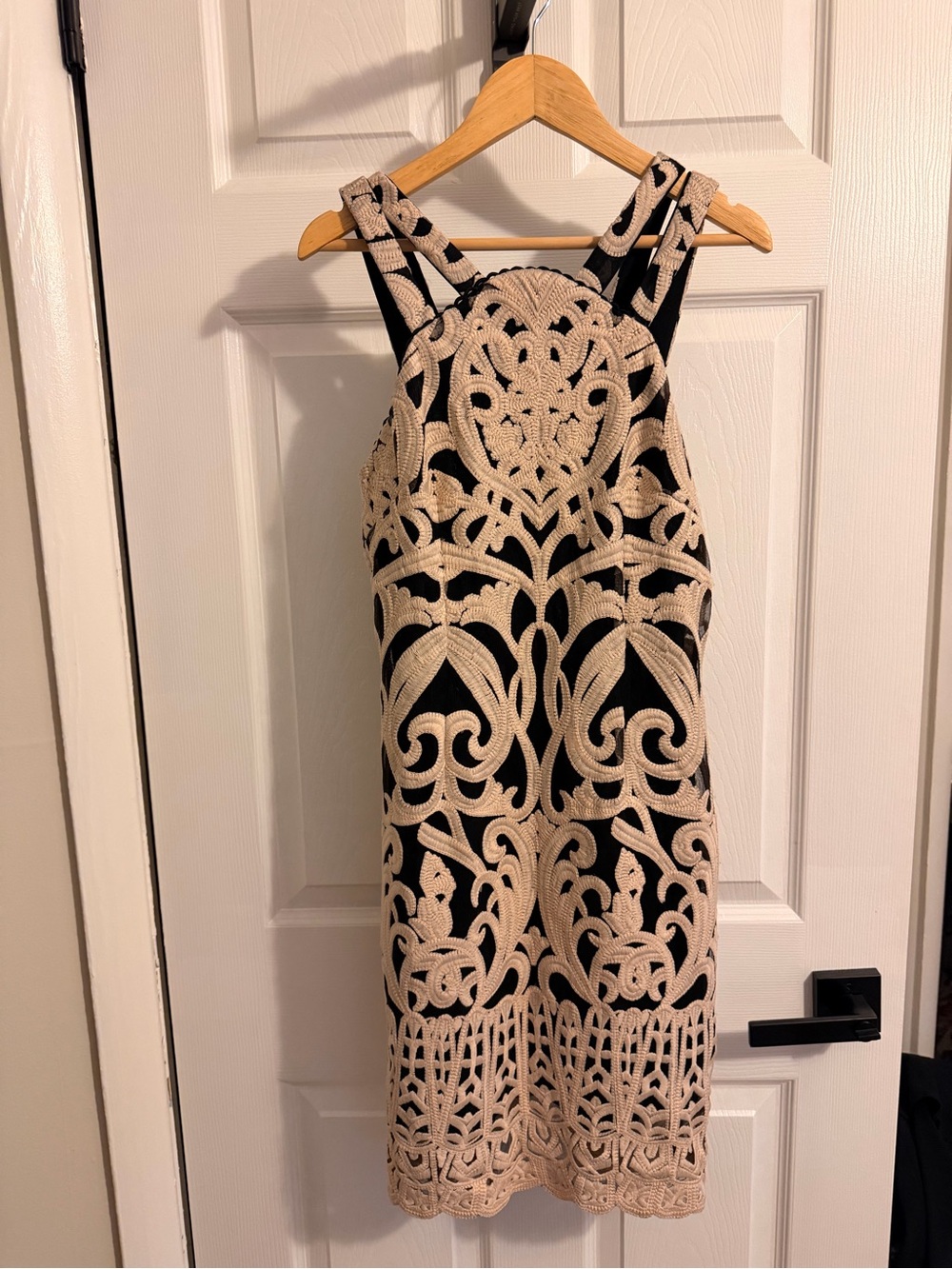 foxiedox Black Midi Dress with Cream Lace Overlay